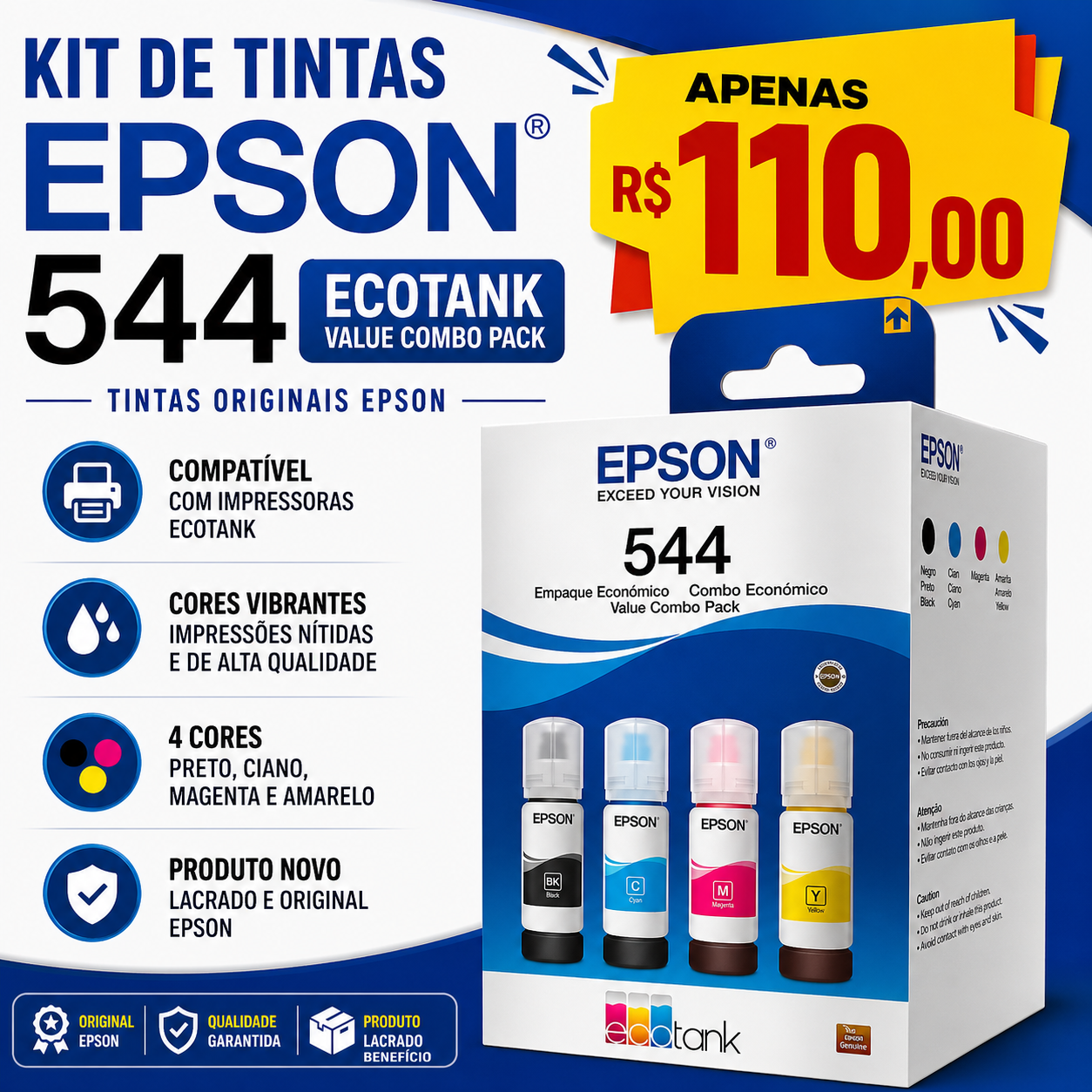 Kit de Tintas Epson 544 Ecotank — Casa das Antenas Ilhéus