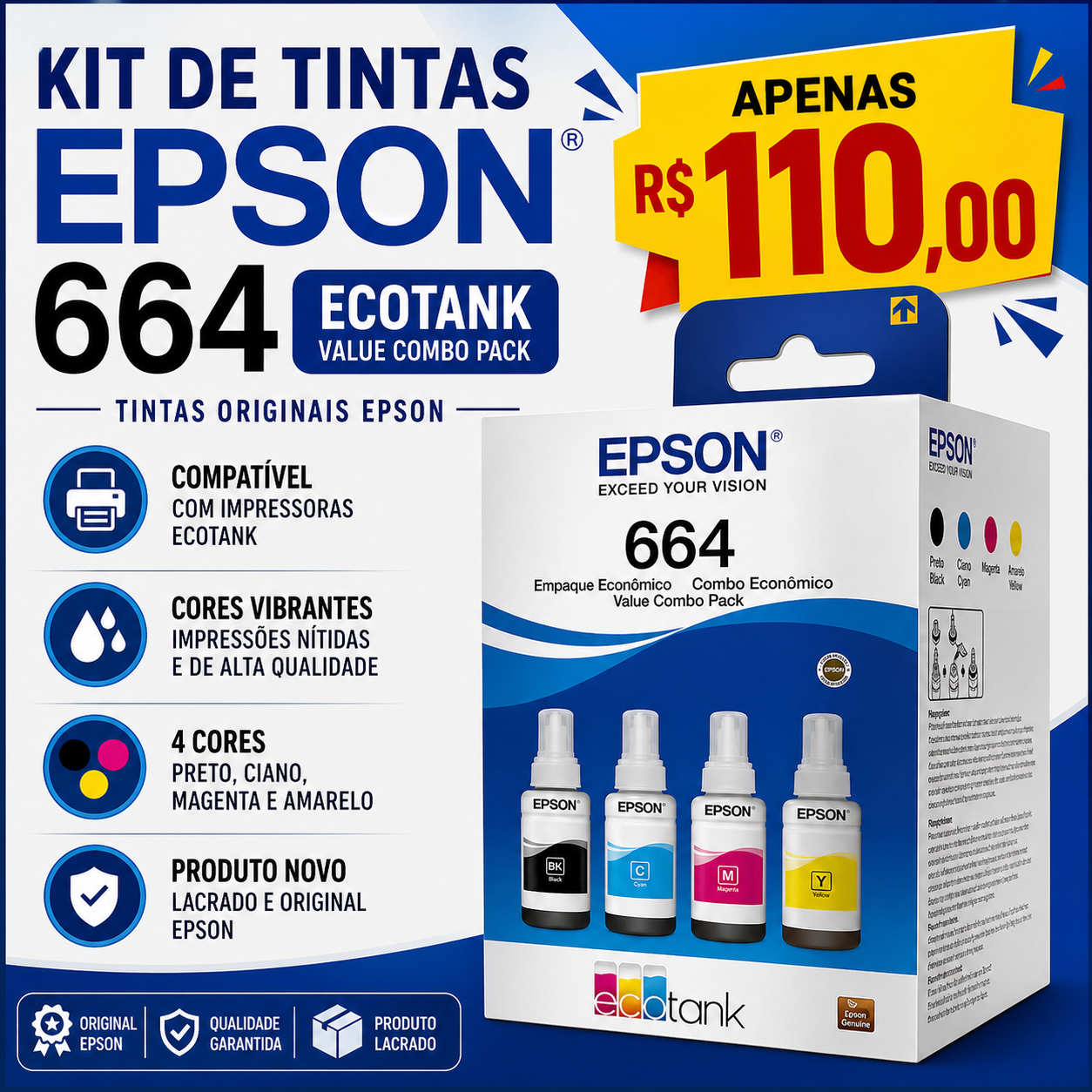 Kit de Tintas Epson 664 Ecotank — Casa das Antenas Ilhéus